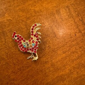 Gold and Red Rooster Bird Brooch